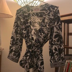 Robert Graham Black & White Ruffle Wrap Blouse